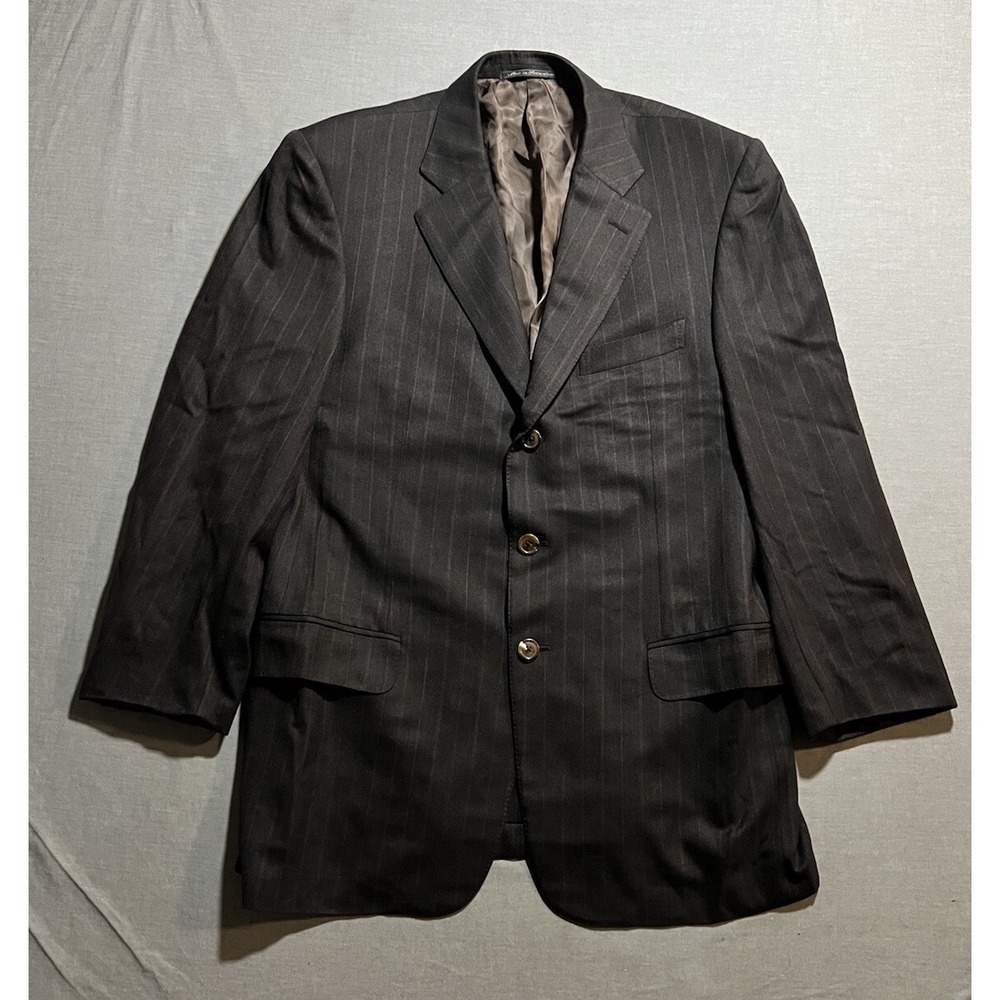 Vintage Ermenegildo Zegna Blazer Mens 40 Brown Striped Wool Single Breasted